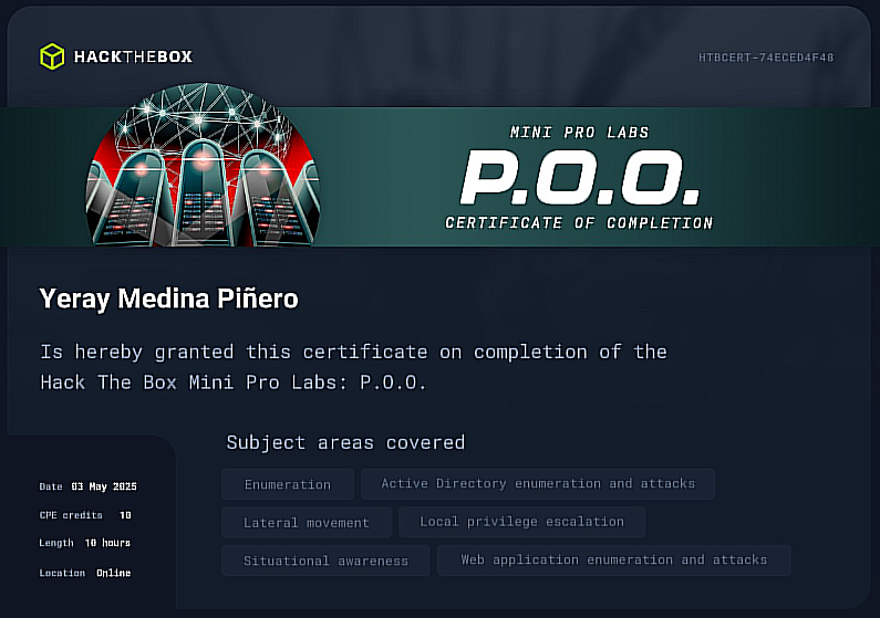 P.O.O. Pro Lab Certificate